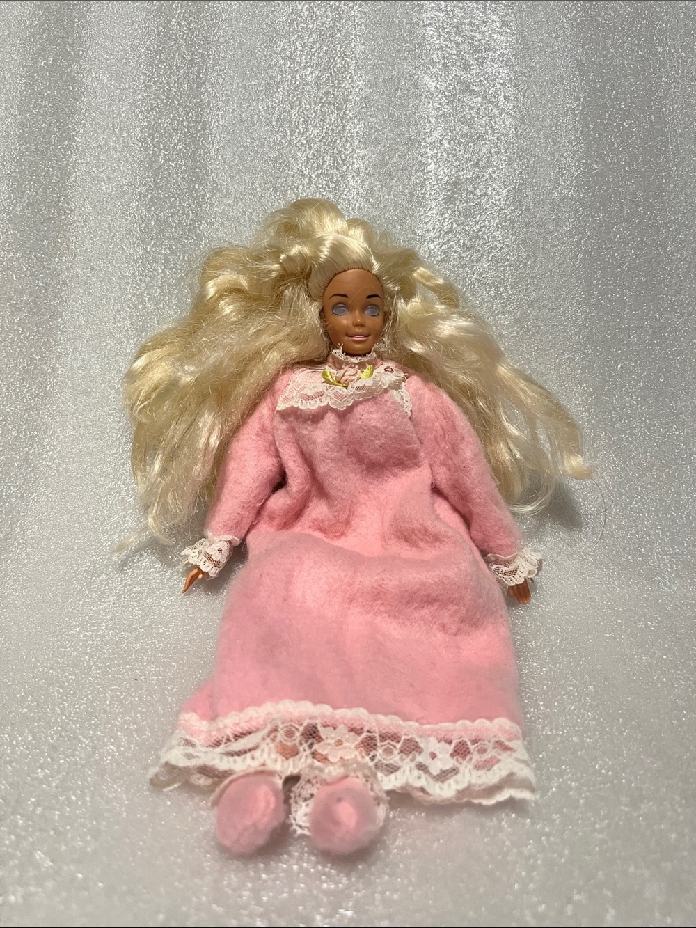 1993 Mattel Bedtime Barbie doll featuring a soft plush body and blonde hair